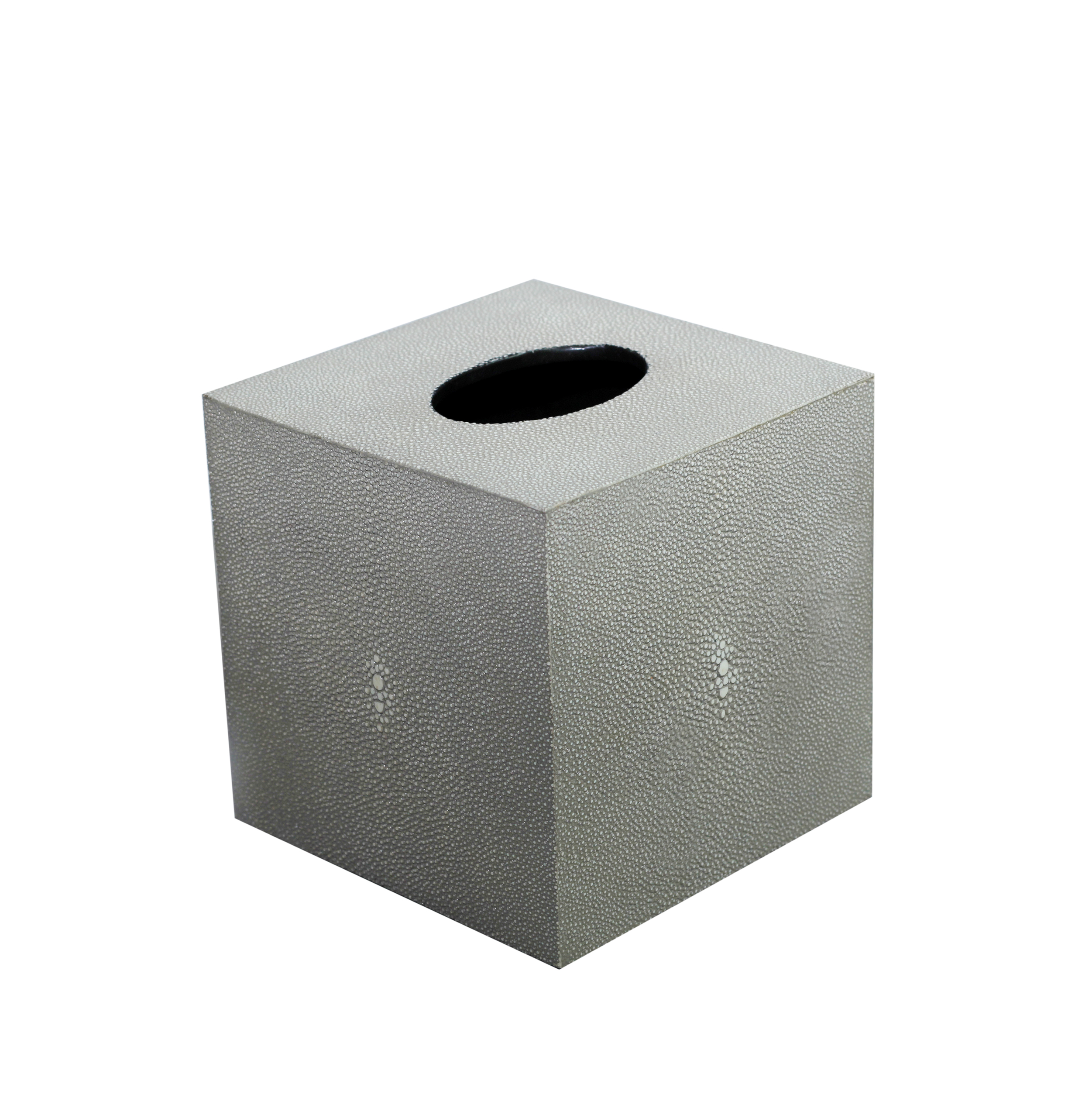 Square Faux Shagreen Tissue Box in Taupe color